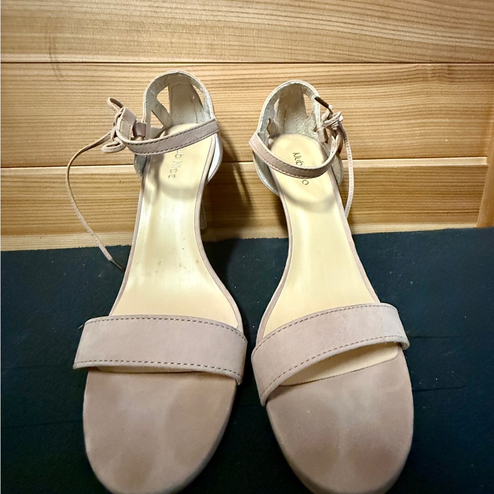 Klub Nico Lace Up Suede Heels with side tide - Soft Blush Size 8